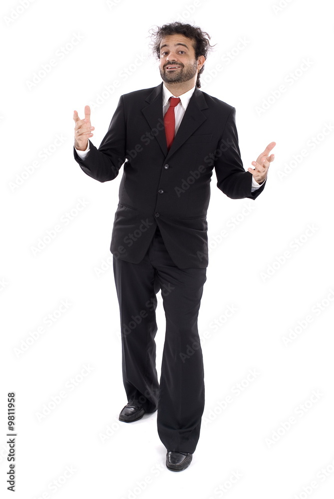 Smilling Man with open arms on white . Smilling Man with open arms on white .