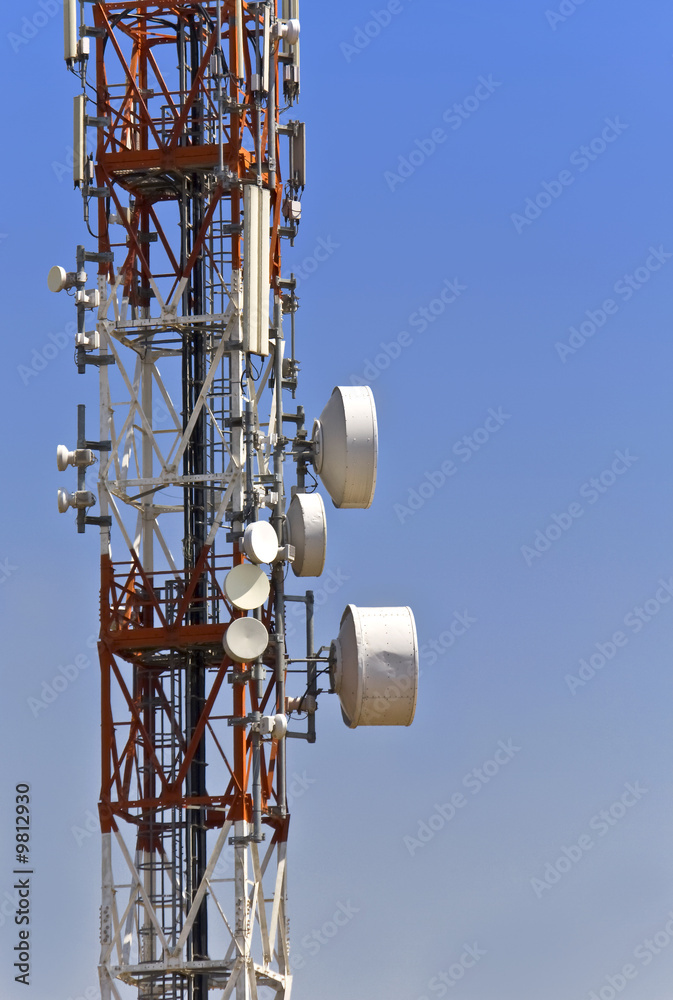 Communication tower with parabolic antennas Communication tower with parabolic antennas