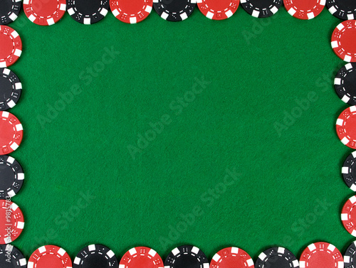 Frame with red and black poker chips