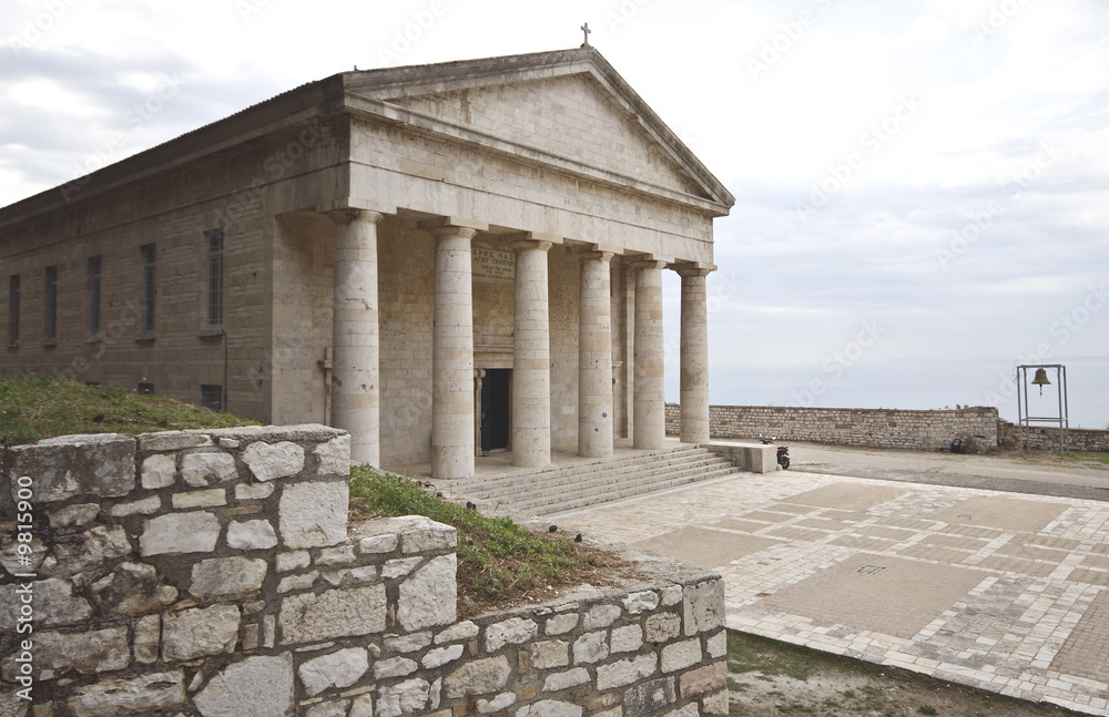 Rare ancient Greek temple alike, orthodox church at Corfu