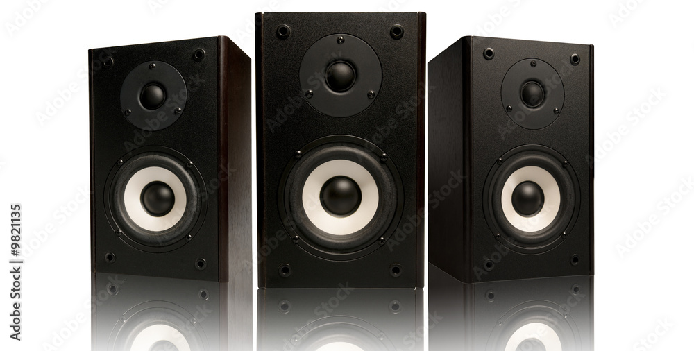 three stereo speaker on white background