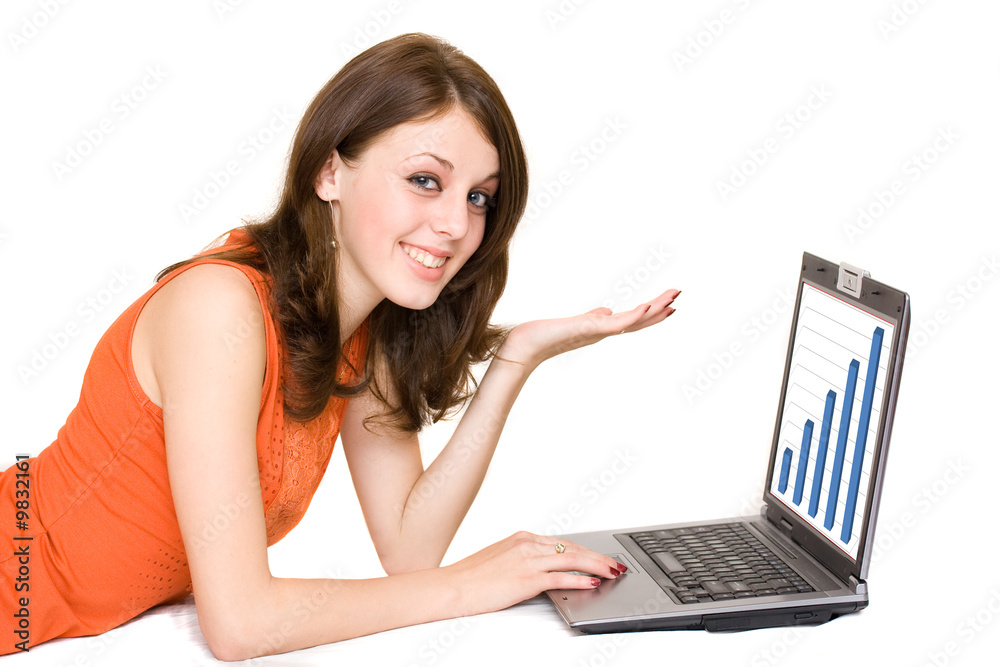 Young business woman with laptop isolated on white Young business woman with laptop isolated on white