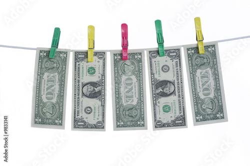 Laundering Money - US One Dollar Notes Hanging on the Line