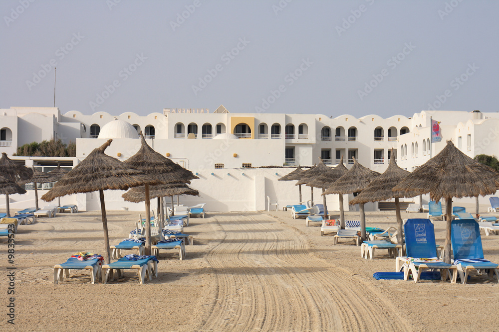 tunisian relax place with the hotel on the beach