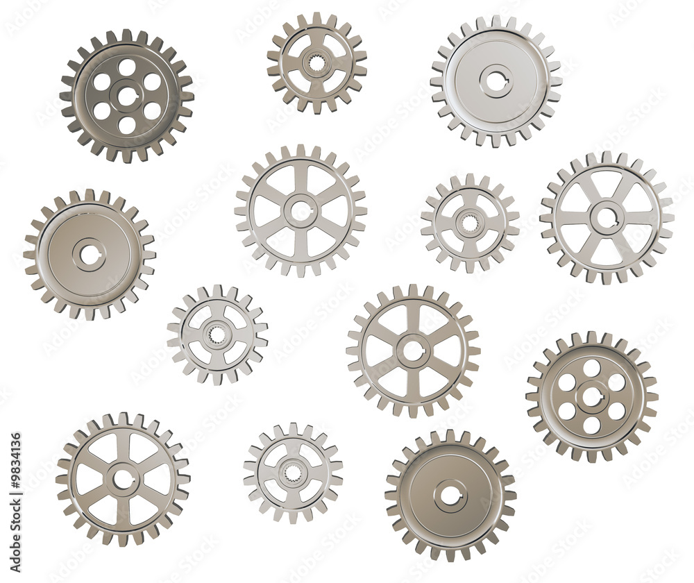 Set of toothed gears on white background Set of toothed gears on white background