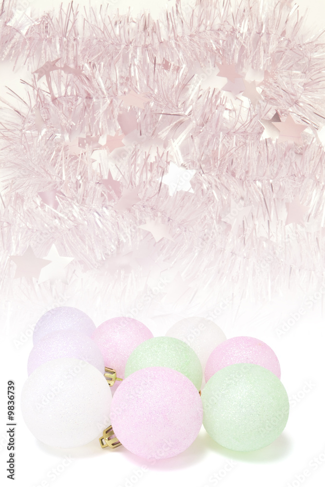 Christmas Ornaments and Tinsel with Copy Space Christmas Ornaments and Tinsel with Copy Space