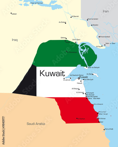 map of Kuwait country color...