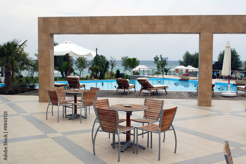 Fototapeta premium hotel exterior with swimming pool