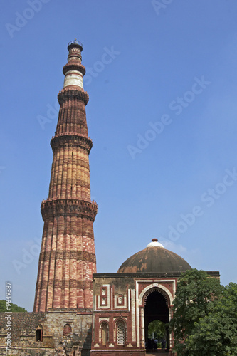 Ancient Minaret and Mosque. Delhi, India