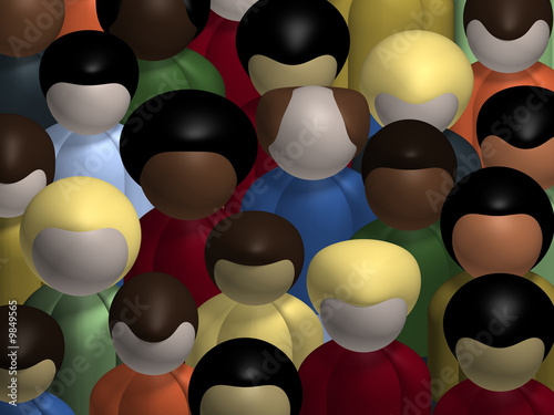 Aerial view of a diverse, multiracial crowd of people.