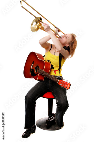 Girl With The Guitar And Trombone Stock Photo Adobe Stock
