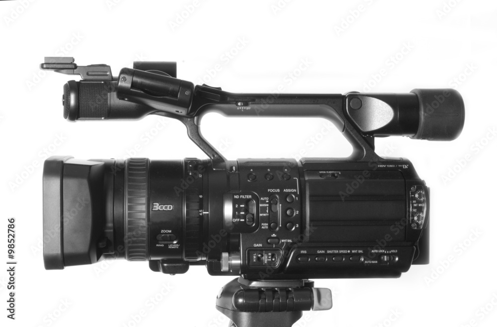 sideview of professional HDV camcorder isolated on white