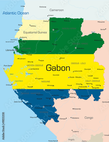 map of Gabon country colored by national flag..