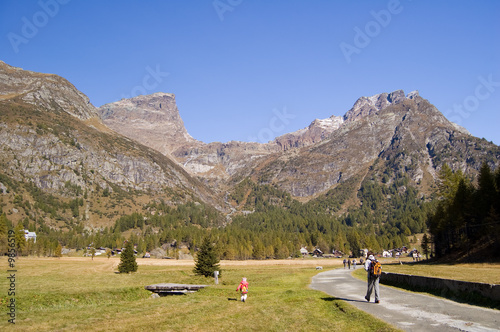 Trekking in Alpe Devero natural park in the Alps photo