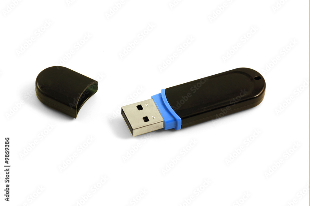 Black flash drive isolated on white