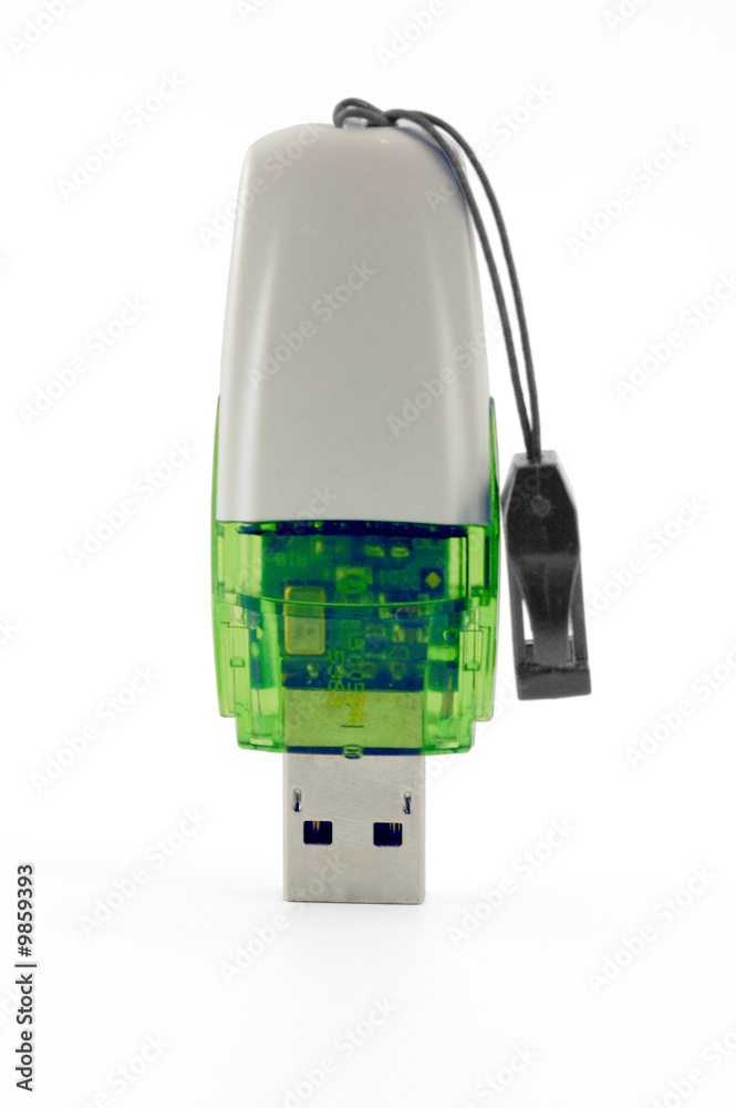 White and green flash drive isolated vertical White and green flash drive isolated vertical