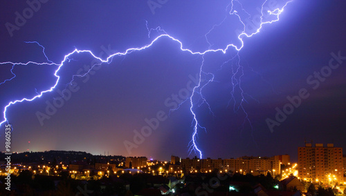 lightning, night storm in town