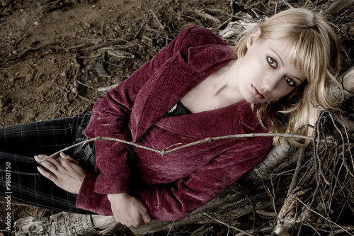 Quadro em tela Fashion shoot of Paris Hilton look-a-like in dead wood