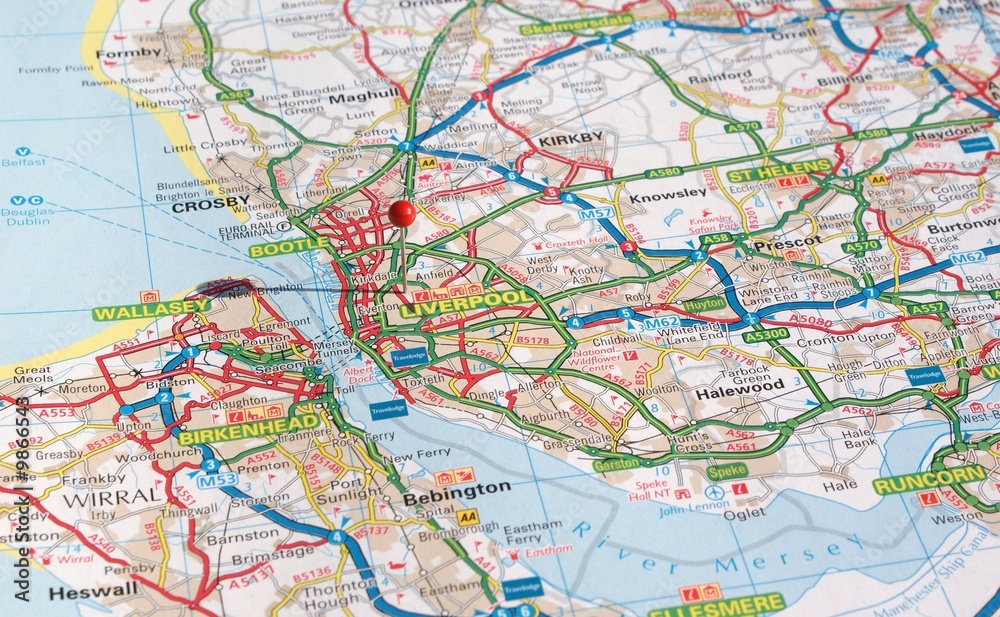 Obraz premium Map showing Liverpool and Birkenhead