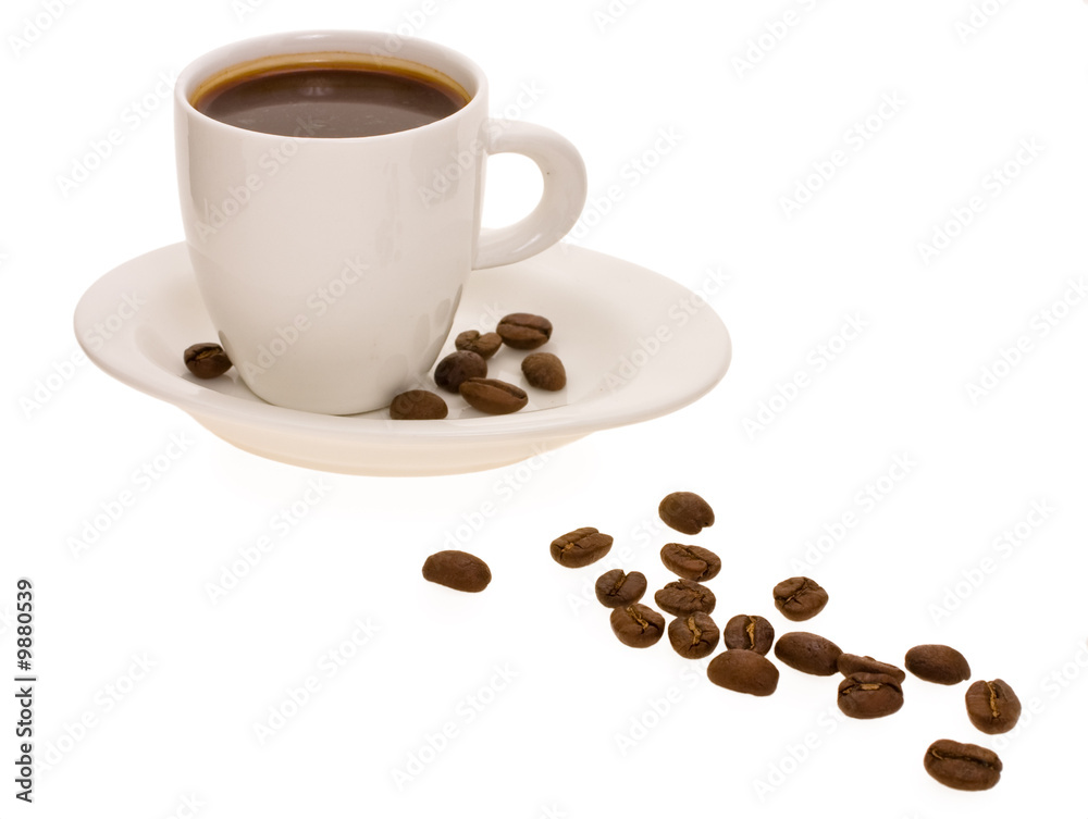 Obraz premium cup with coffee and grain expressed on white background
