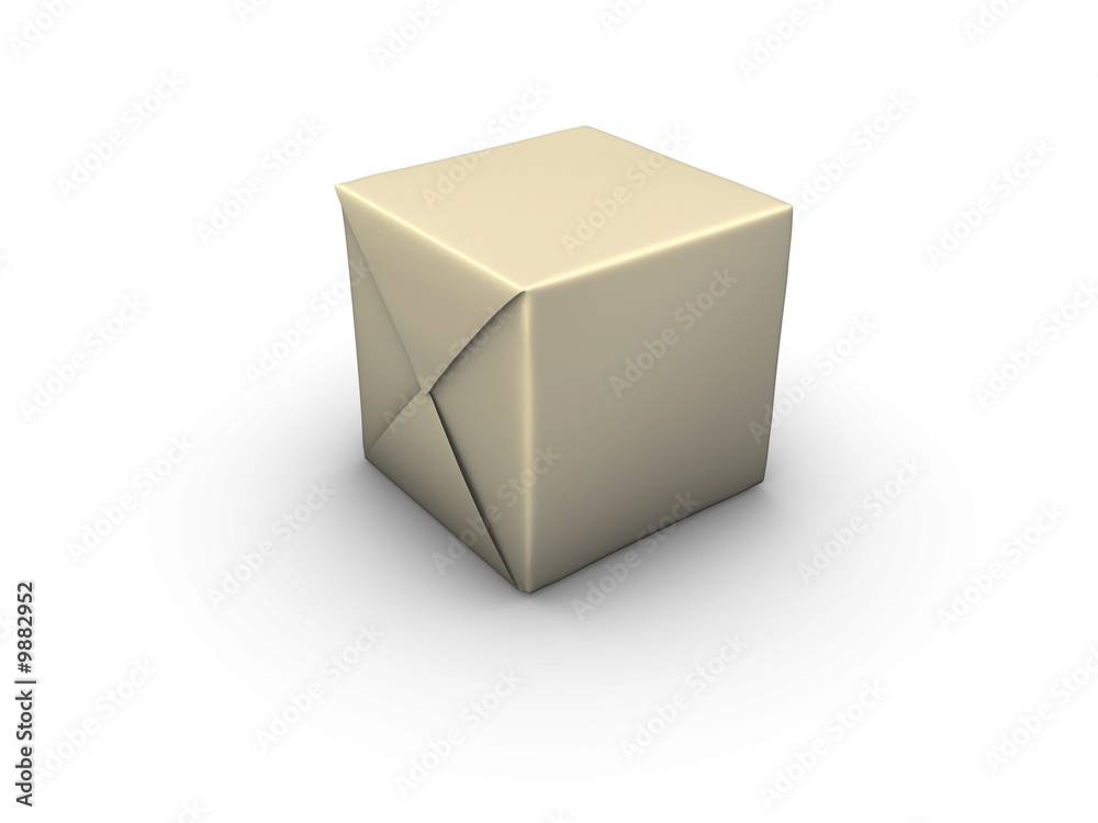 An isolated box wrapped in paper on white background An isolated box wrapped in paper on white background
