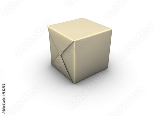 An isolated box wrapped in paper on white background