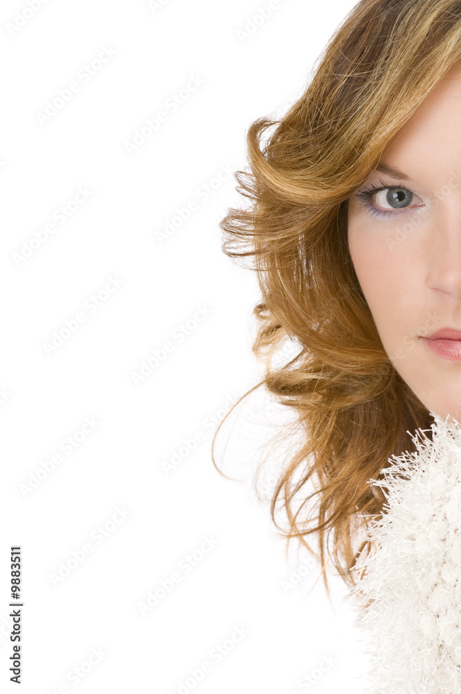 Beautiful lady wearing warm sweater isolated on white Beautiful lady wearing warm sweater isolated on white