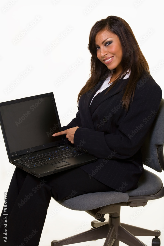 Sales woman doing laptop presentation