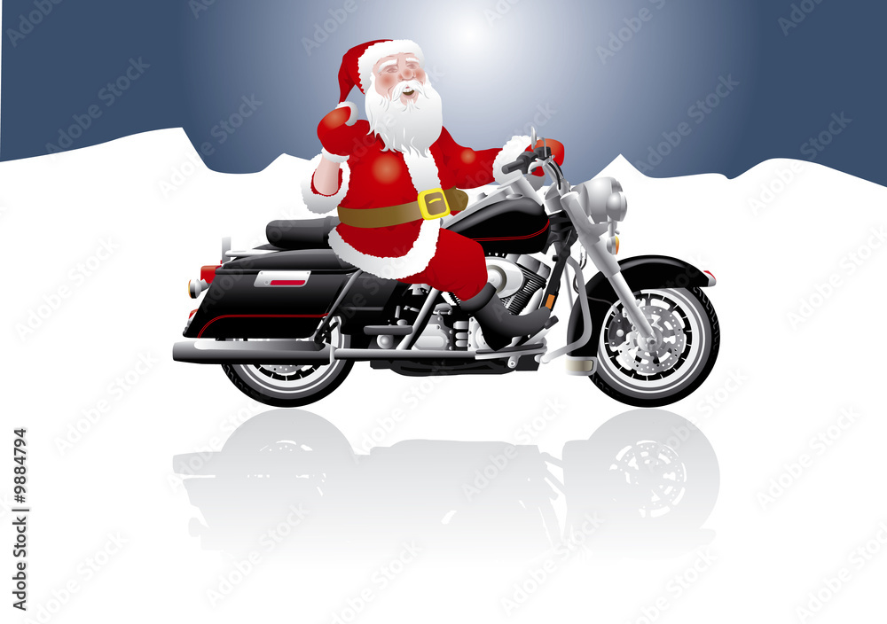 Papa Noel en moto Stock Illustration | Adobe Stock
