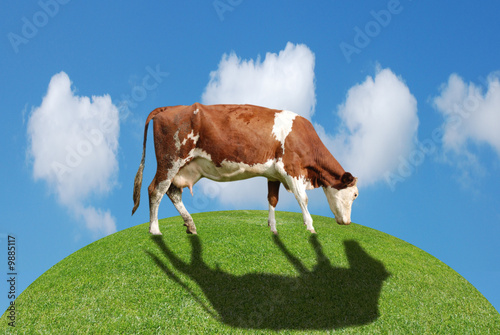 vache sur planete en herbe
