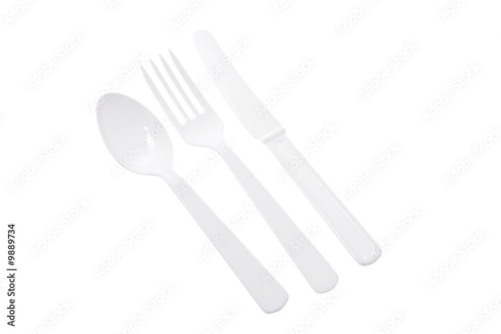 Plastic Cutlery on Isolated White Background Plastic Cutlery on Isolated White Background