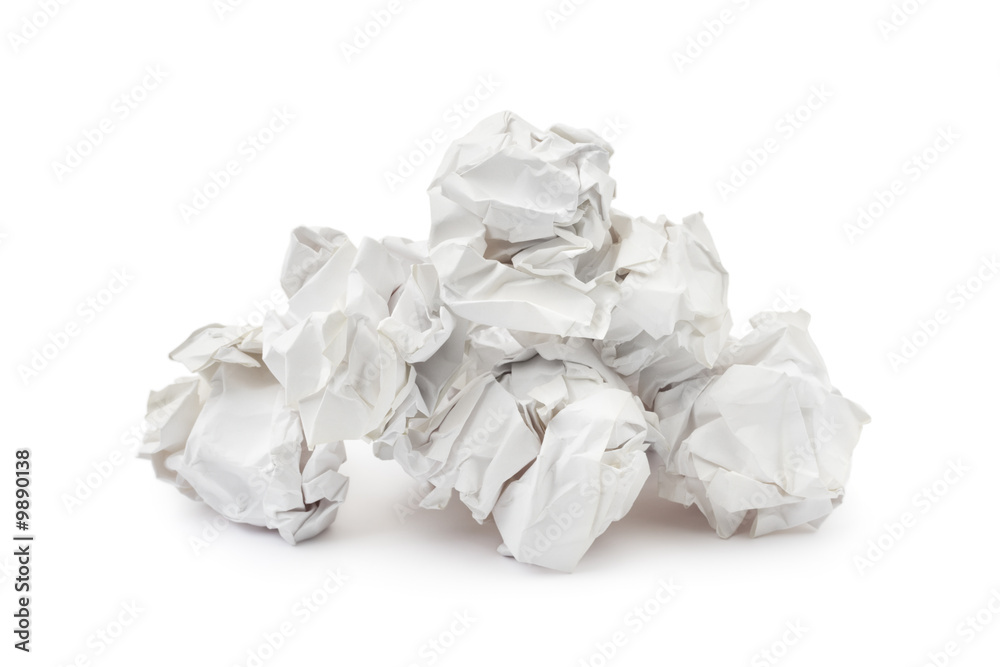 Heap of crumpled paper isolated on white background Heap of crumpled paper isolated on white background