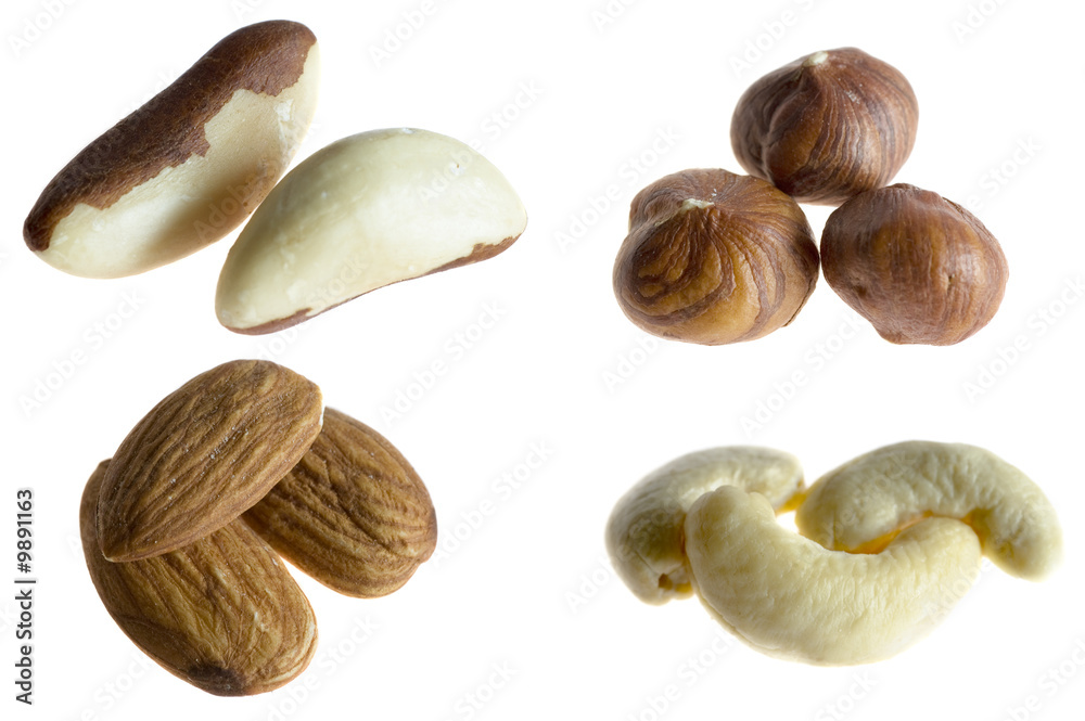 close-up of nuts on white close-up of nuts on white