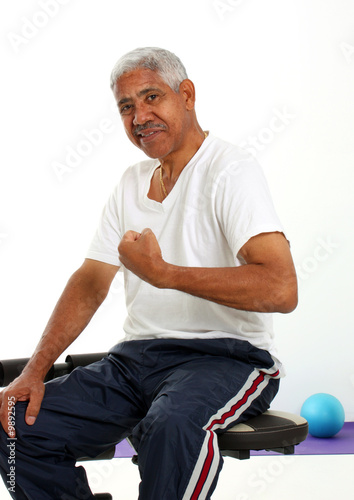 Senior Minority Man Working Out Set On A White Background