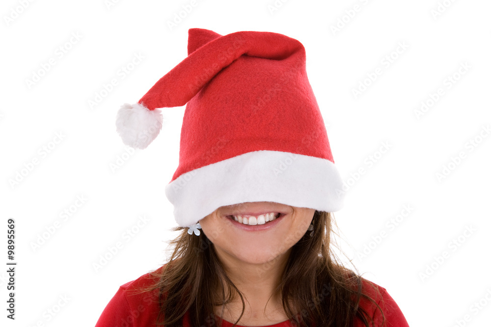 young santa woman with red hat