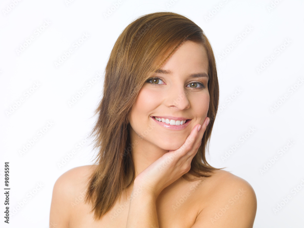 Portrait of beautiful young woman on white background Portrait of beautiful young woman on white background
