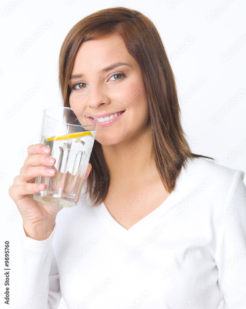 Portrait of beautiful young woman with glass of water Portrait of beautiful young woman with glass of water