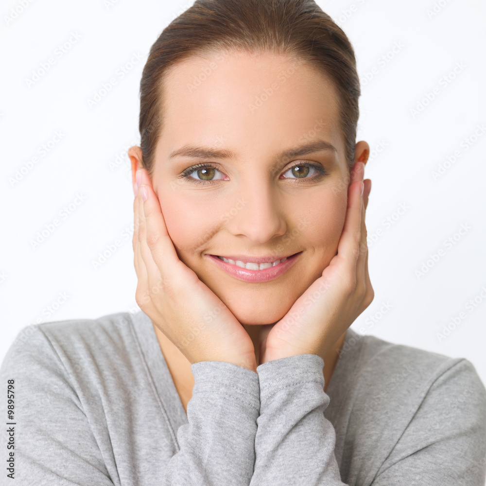 Portrait of beautiful young woman on white background Portrait of beautiful young woman on white background