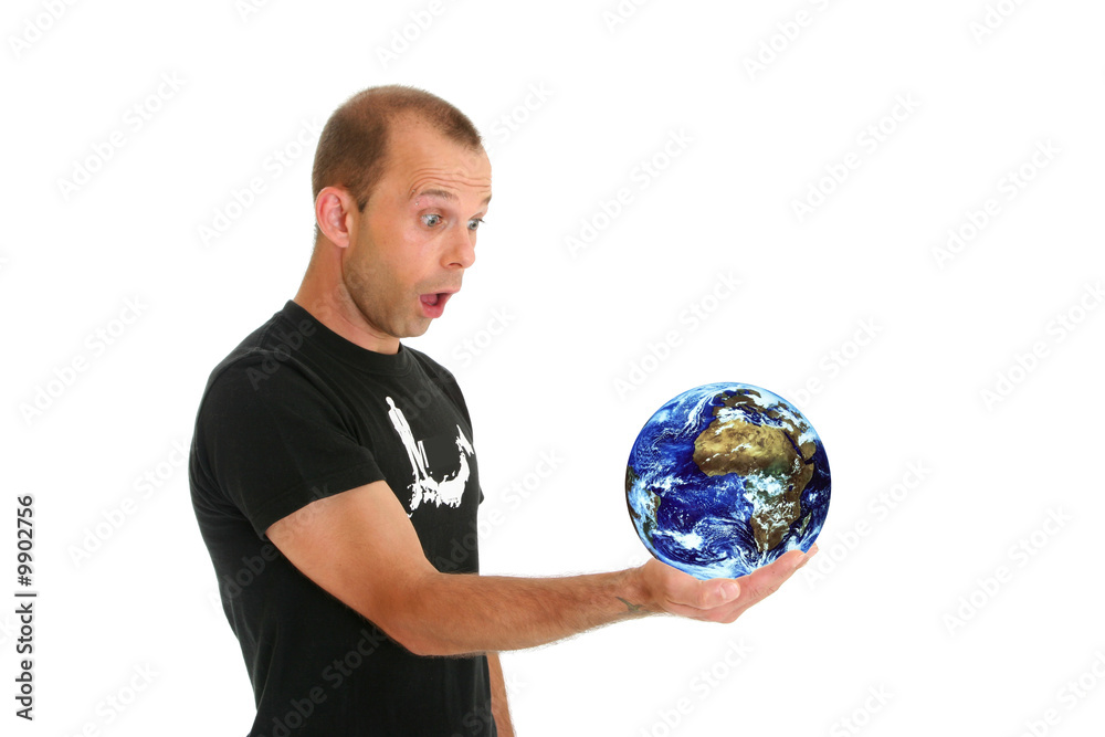 young adult holding the world in her hands isolated on white young adult holding the world in her hands isolated on white