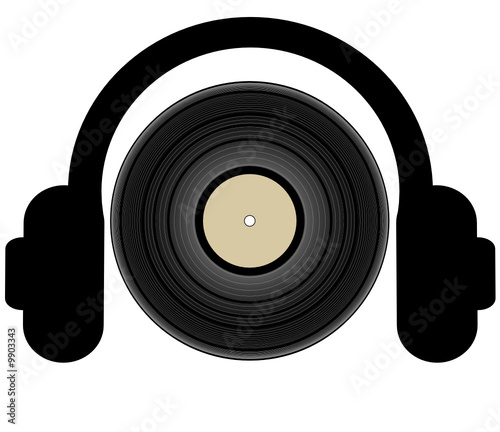 headphones listening to a record lp - illustration