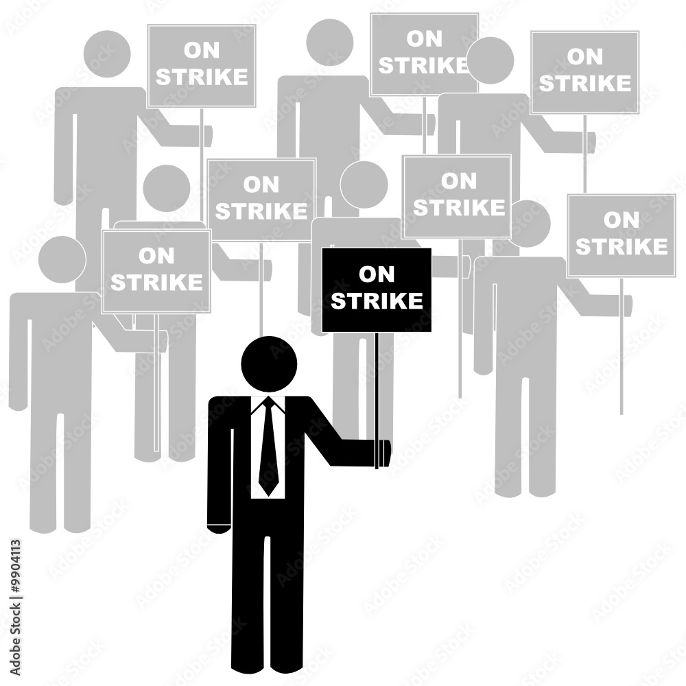 group of people on strike with a leader group of people on strike with a leader
