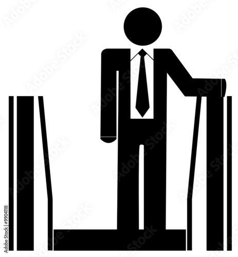business man or figure riding up on and escalator