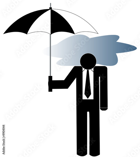 business man with cloud under his umbrella - depression