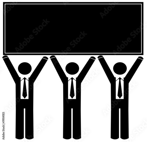 team of business men holding blank sign for your logo