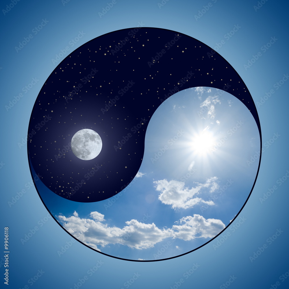 Modified Yin & Yang symbol - sunny day versus moon at night Stock ...