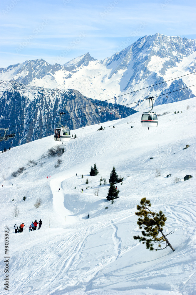 Gondola lift at  Courchevel ski resort, French Alps