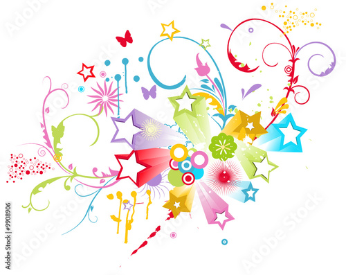 abstract flower ornaments vector design with grunge