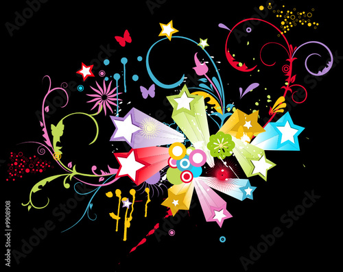 flower ornament vector design with grunge splash elements