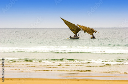 two traditional arabic fishing dhows  in Mozambique