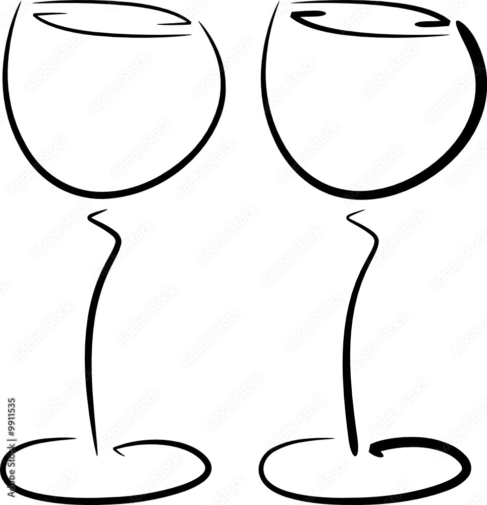 Zeichnung: Weinglas/Sektglas, zwei Versionen (Teil 3) Stock